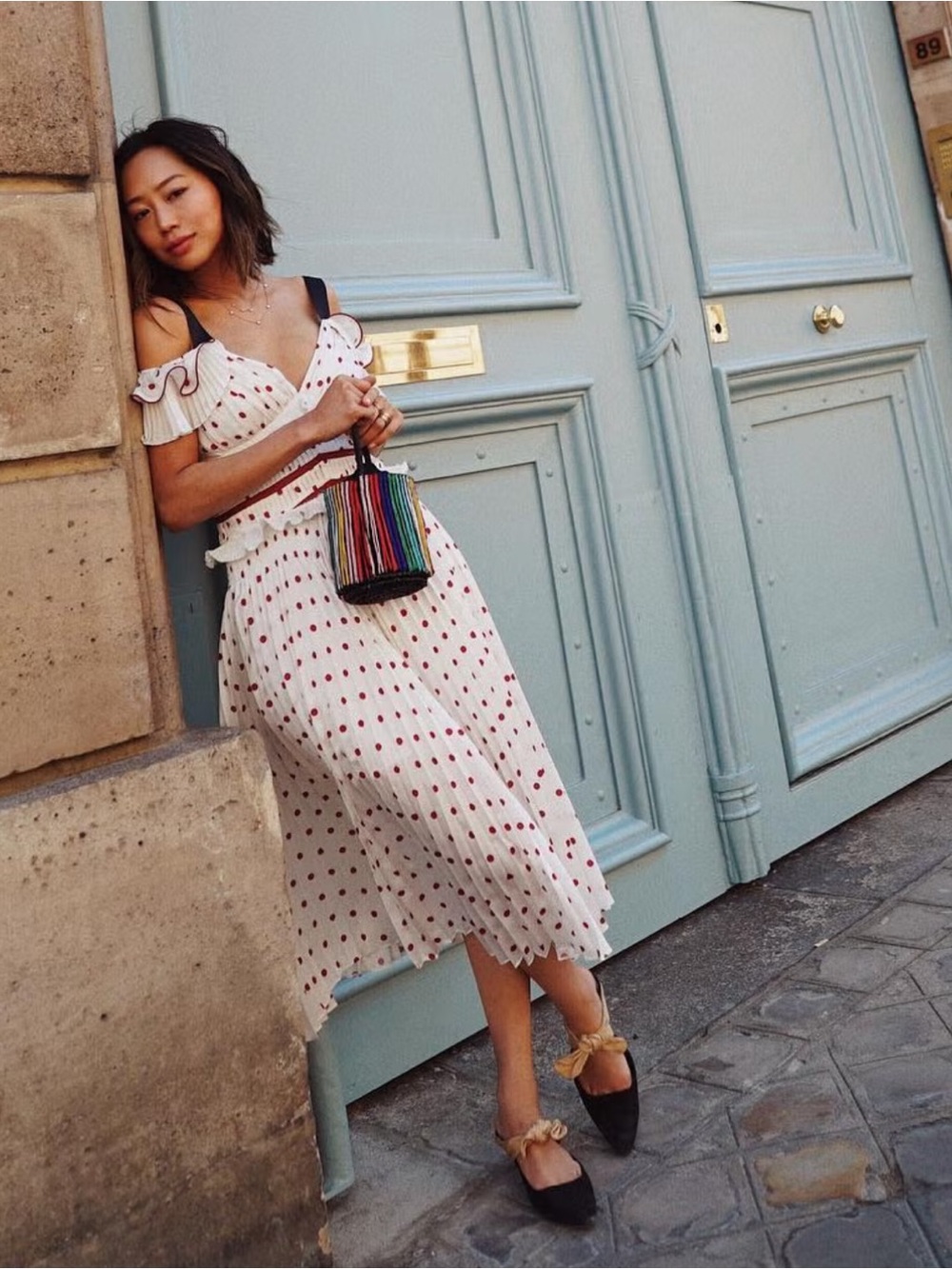 Self-Portrait Cold Shoulder Polka Dot Dress